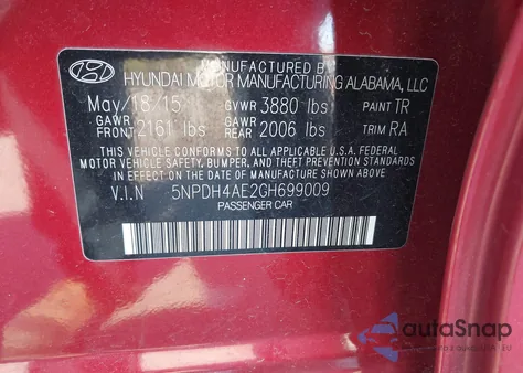 2016 Hyundai Elantra Se из США, поврежденный, VIN 5NPDH4AE2GH699009